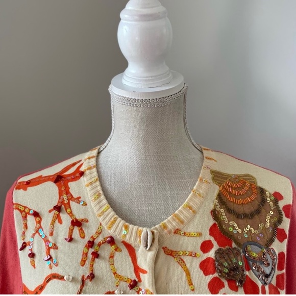 Just B Coral and Shell Cardigan - Picture 2 of 5